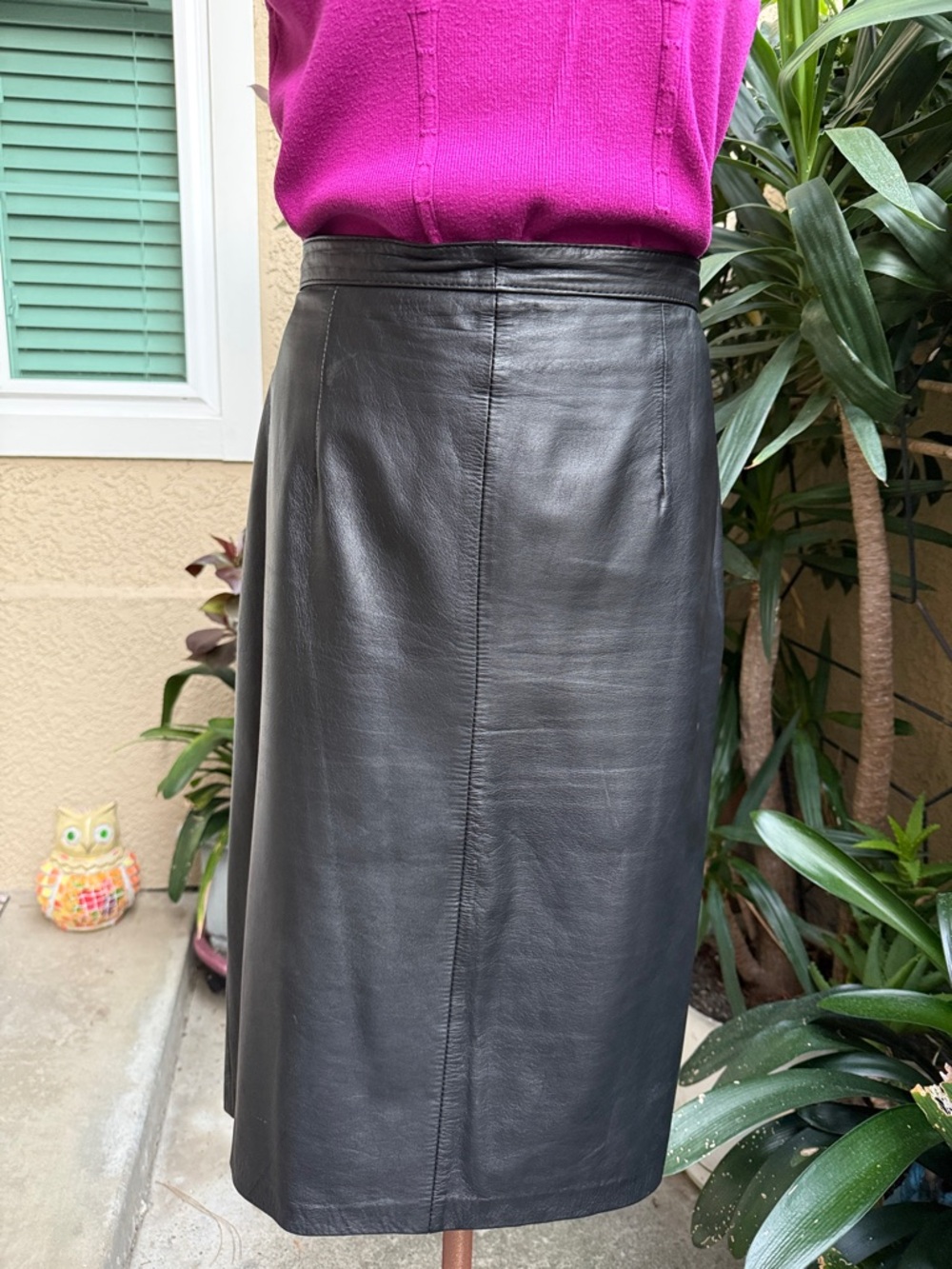 Vintage black Brass Plum Nordstrom leather pencil skirt